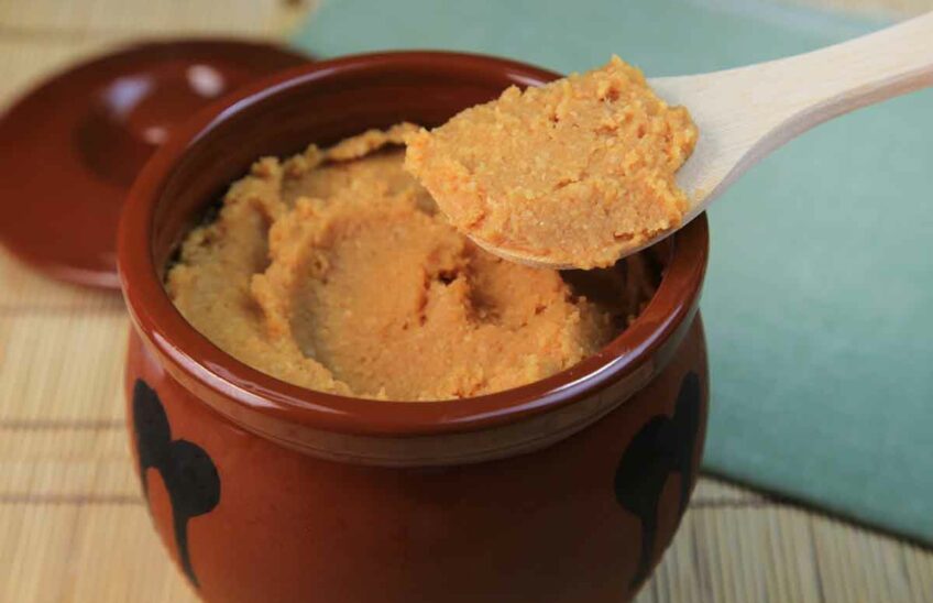 Miso paste in a ceramic pot