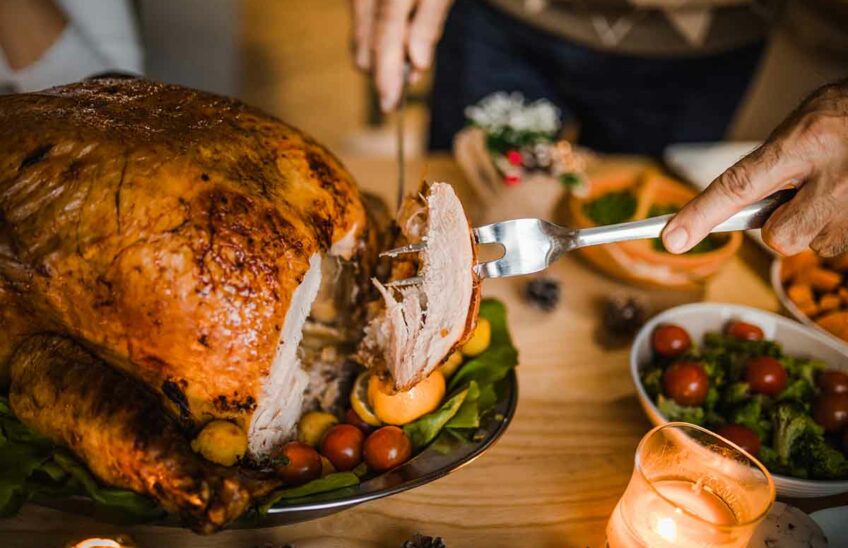 A traditional holiday turkey being carved